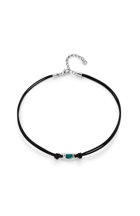 Green Crystal Leather Necklace