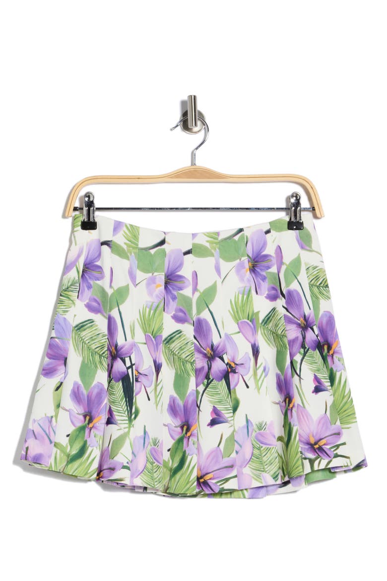 Carter Floral Pleated Miniskirt, Alternate, color, FLORAL PALM CREAM