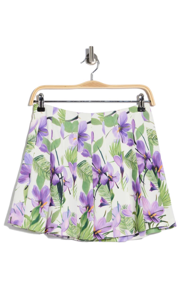 Alice + Olivia Carter Floral Pleated Miniskirt, Main, color, Floral Palm Cream