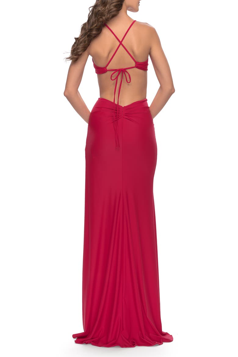 Jersey Prom Dress with Side Cut Outs and Tie Back, Alternate, color, Red