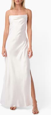 CAMI NYC Shallon Faux Pearl Strap Satin Gown