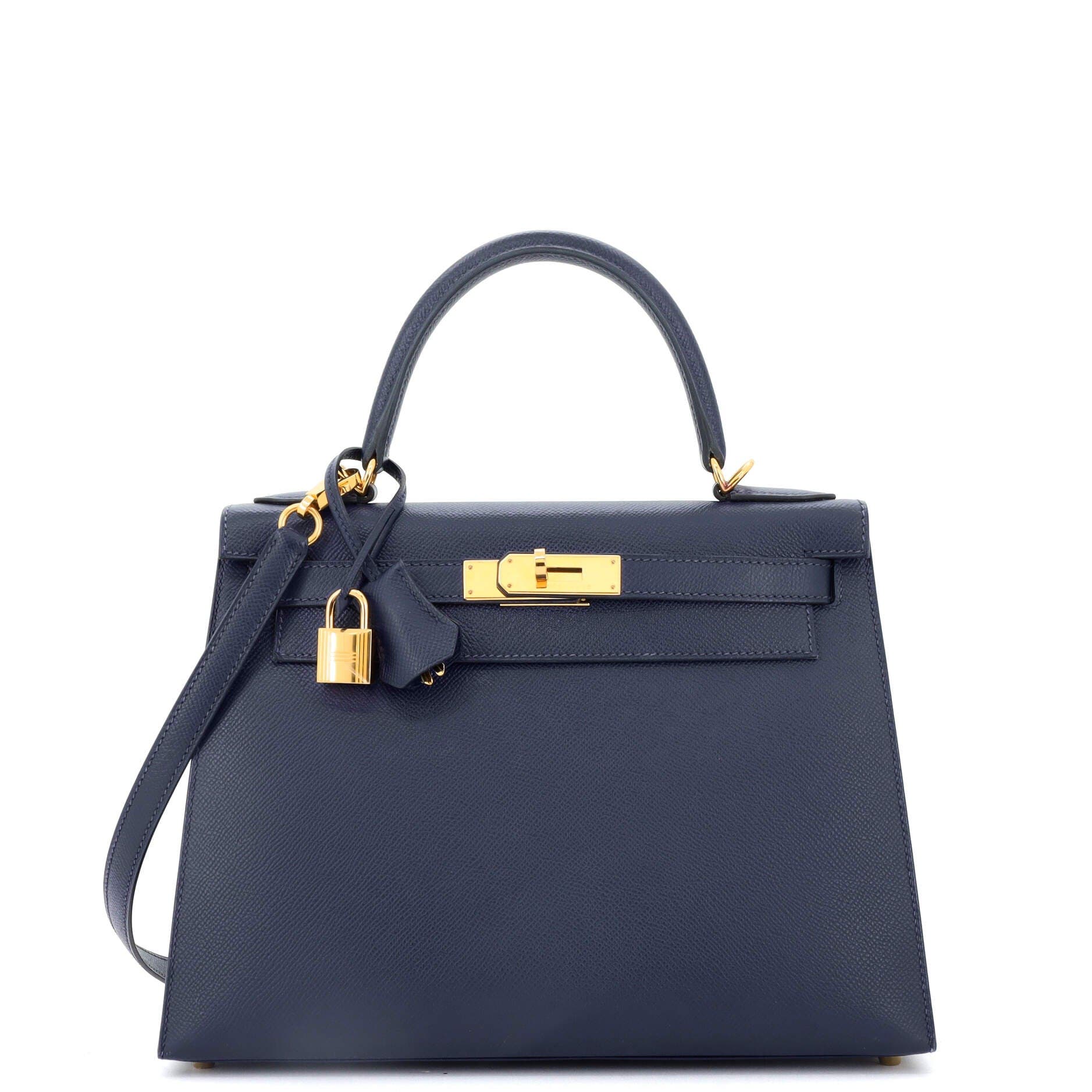 Pre-Owned Hermes Kelly Handbag Blue Epsom with Gold Hardware 28, Main, color, 