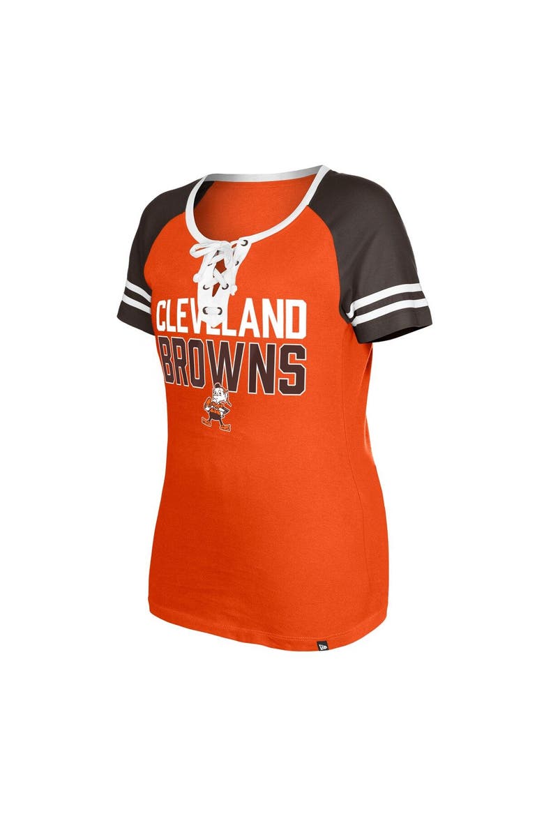Women's New Era Orange Cleveland Browns Throwback Raglan Lace-Up T-Shirt, Alternate, color, Orange