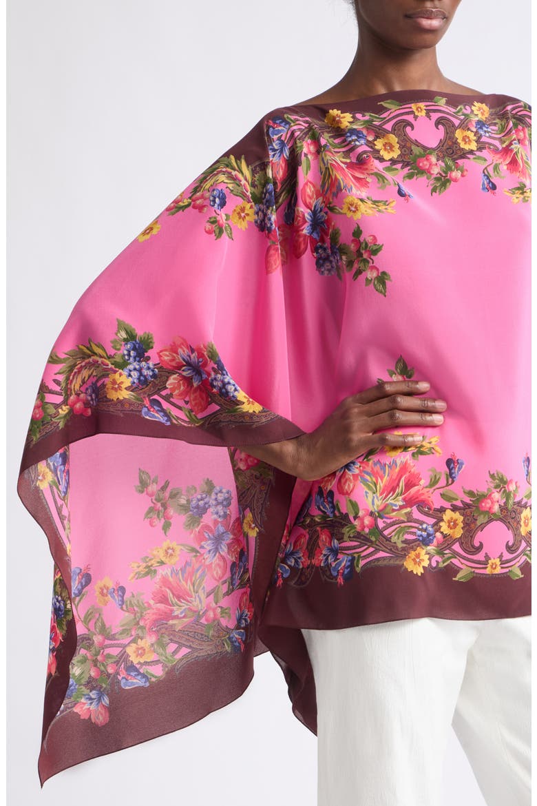 Floral Silk Poncho, Alternate, color, PINK MULTI