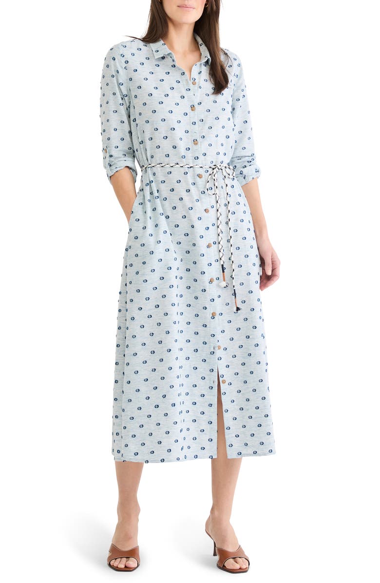 NIC+ZOE Liana Clip Dot Midi Shirtdress, Main, color, Blue Multi
