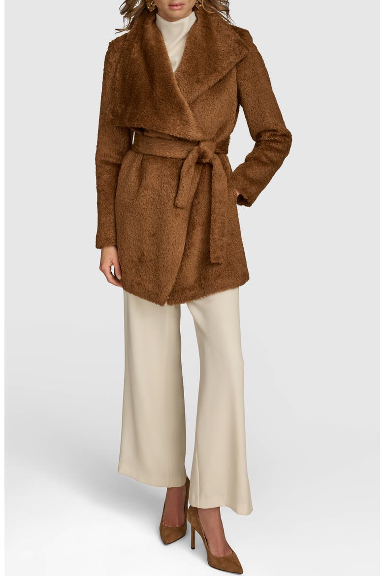 Faux Fur Wrap Coat, Alternate, color, TOBACCO