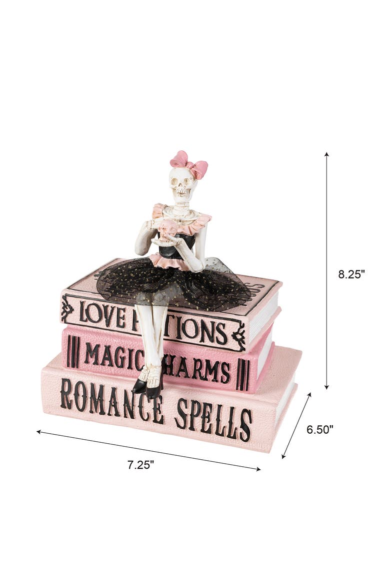 Halloween Polyresin Pink Skeleton Ballerina on Books Table Decor, Alternate, color, Pink