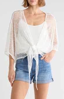 Cropped Popcorn Knit Tie Front Wrap