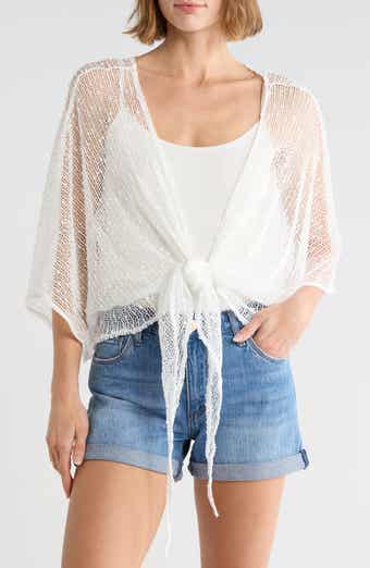 Cropped Popcorn Knit Tie Front Wrap