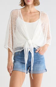 Vince Camuto Cropped Popcorn Knit Tie Front Wrap