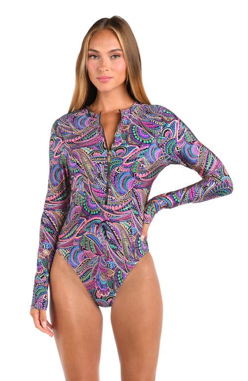 Sunshine 79 Disco Long Sleeve One-piece Rashguard Swimsuit In Multi