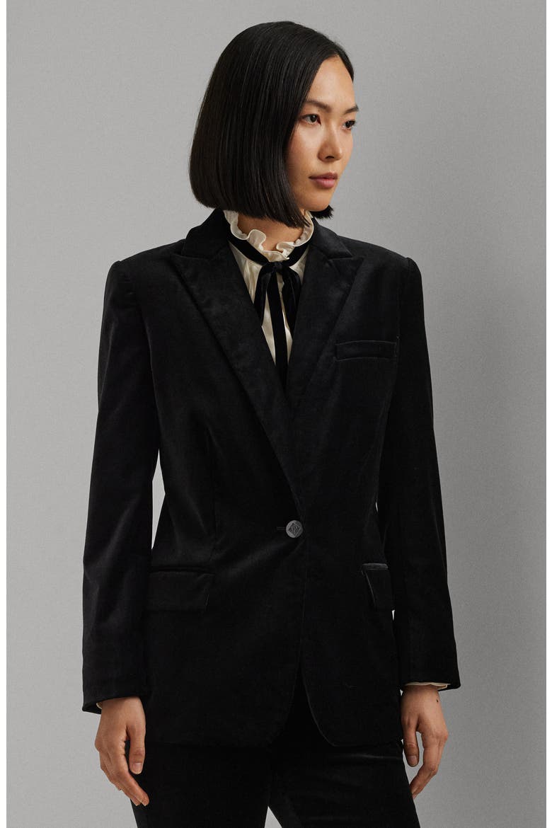 Stretch Velour Blazer, Alternate, color, BLACK VELVET