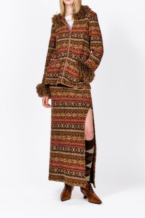 Anna Sui Fair Isle Fleece Maxi Skirt In Cinnamon Multi