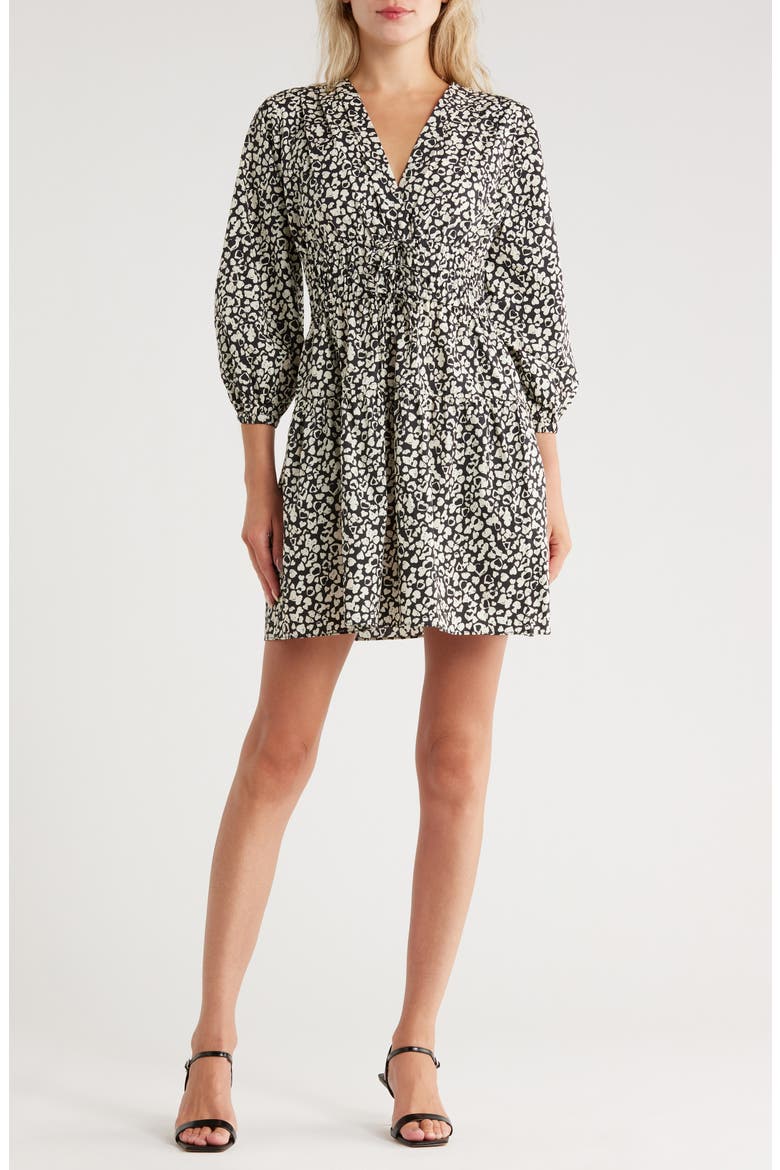 Emma V-Neck Long Sleeve Dress, Main, color, BLACK/ WHITE HEARTS