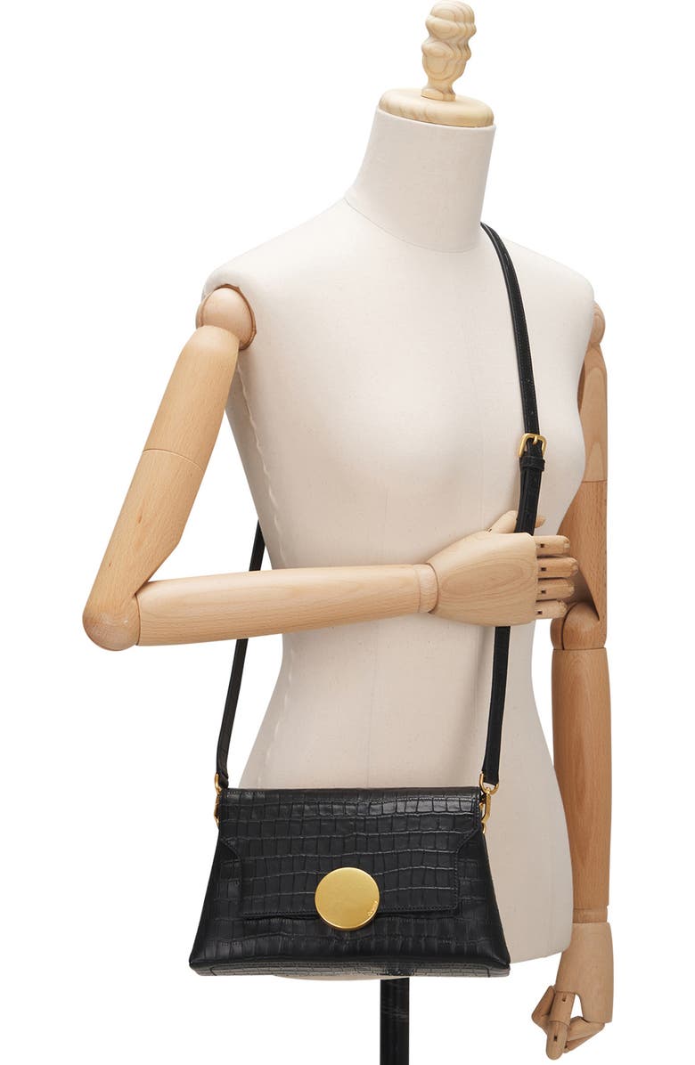 Oryany Lottie Croc Embossed Leather Crossbody Bag, Alternate, color, Black