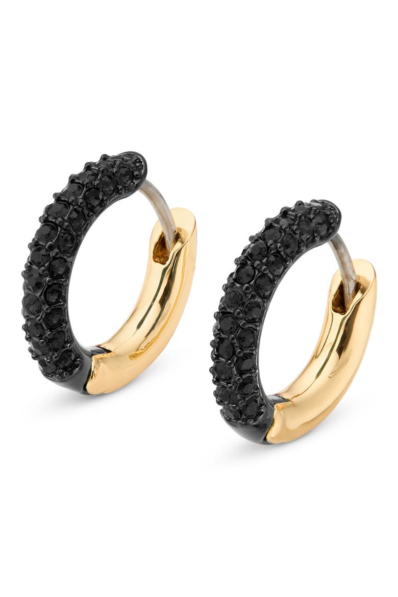 Crystal Pavé Huggie Hoop Earrings, Main, color, BLACK