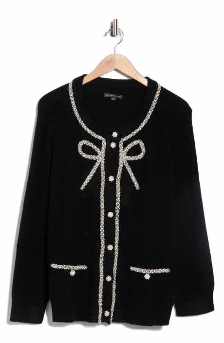 Adrianna Papell Faux Pearl Bow Cardigan