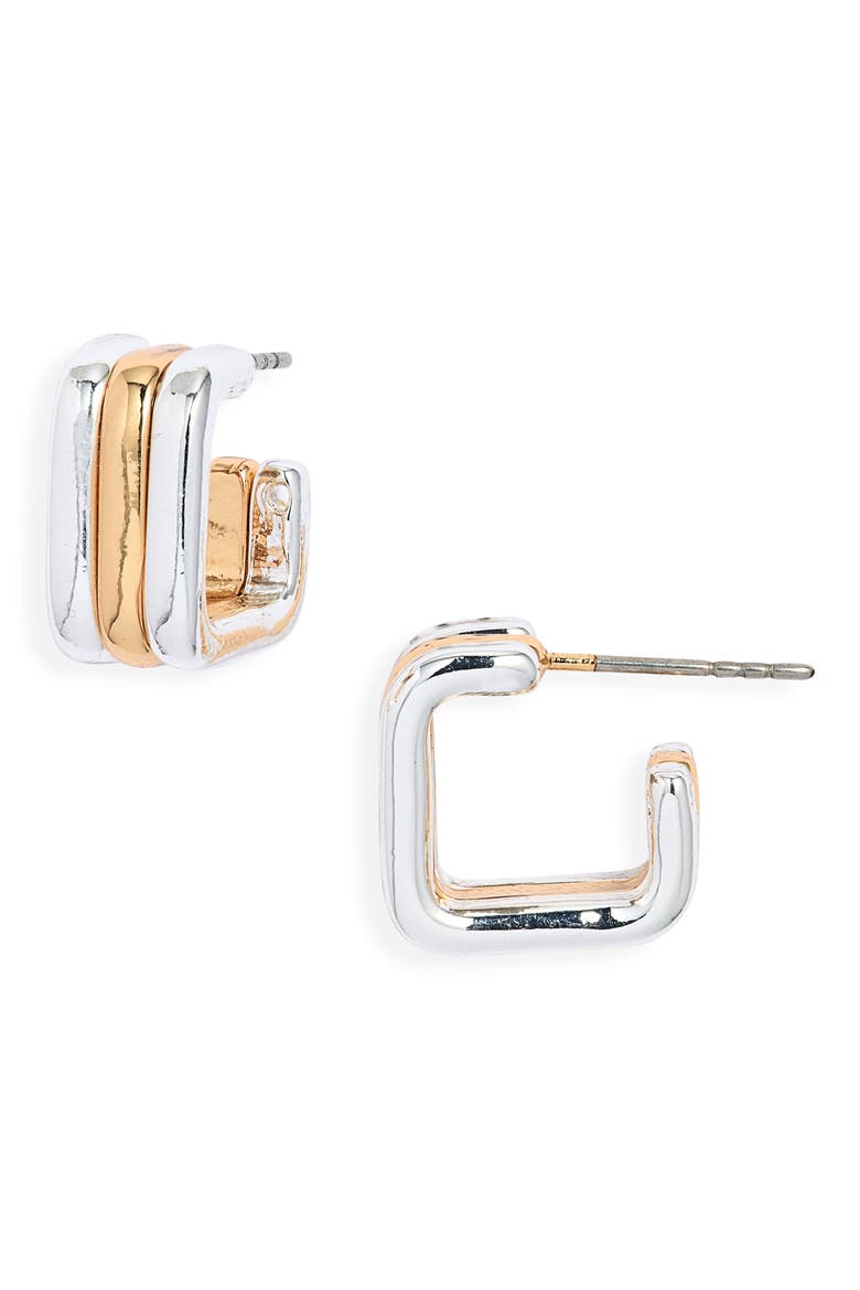 Ridged Square Hoop Earrings, Main, color, GOLD- SILVER