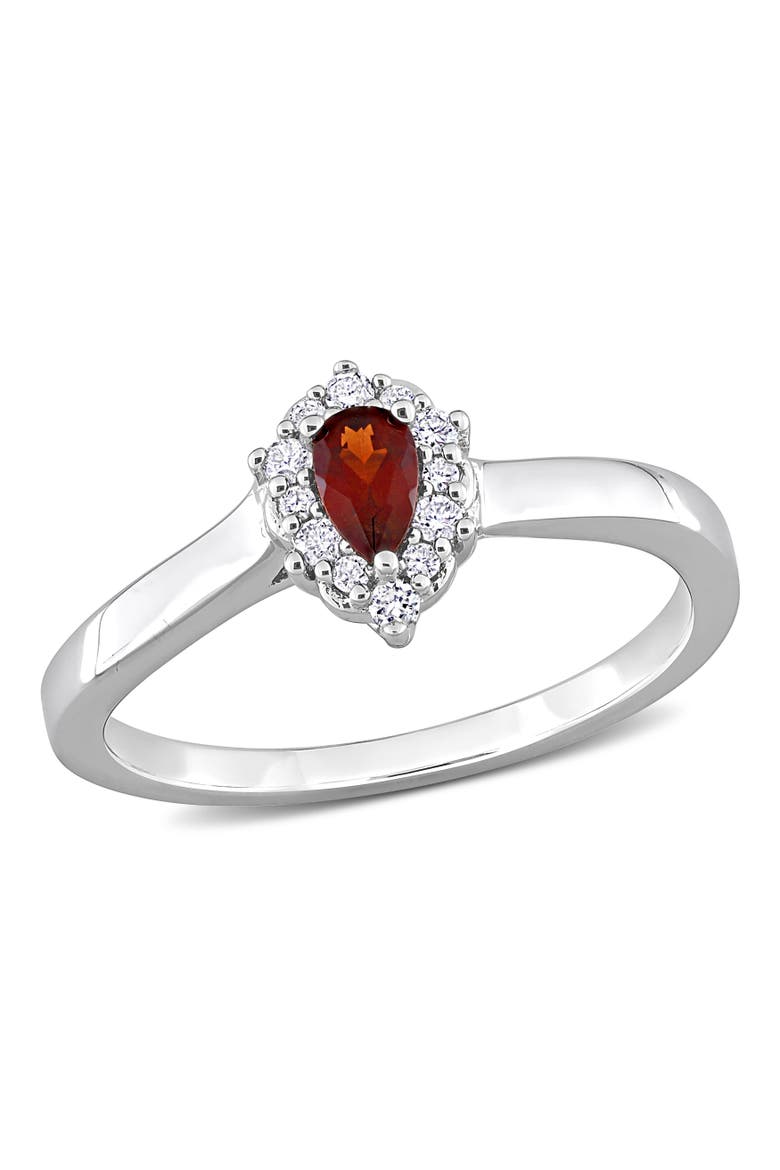 Garnet & Diamond Teardrop Halo Ring, Main, color, Garnet
