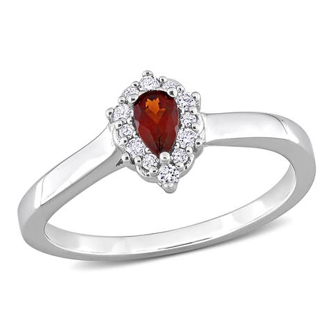 Garnet & Diamond Teardrop Halo Ring
