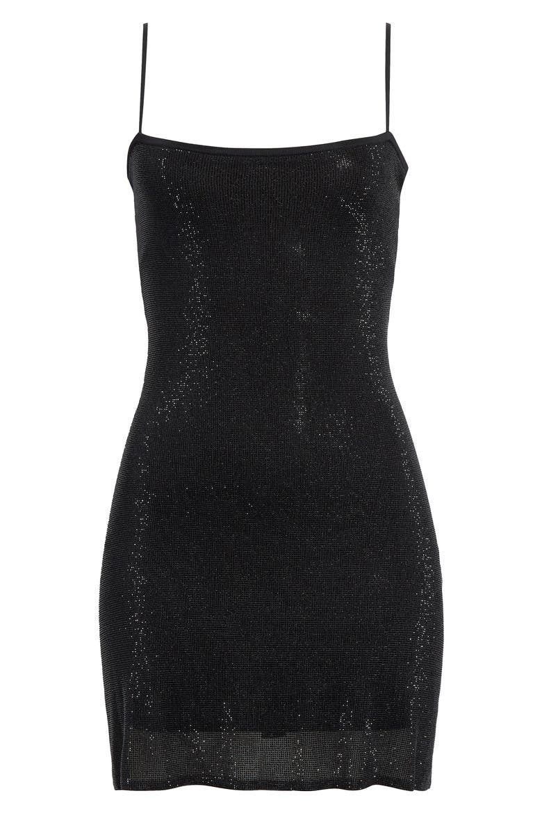 Clear Beaded Minidress, Alternate, color, BLACK