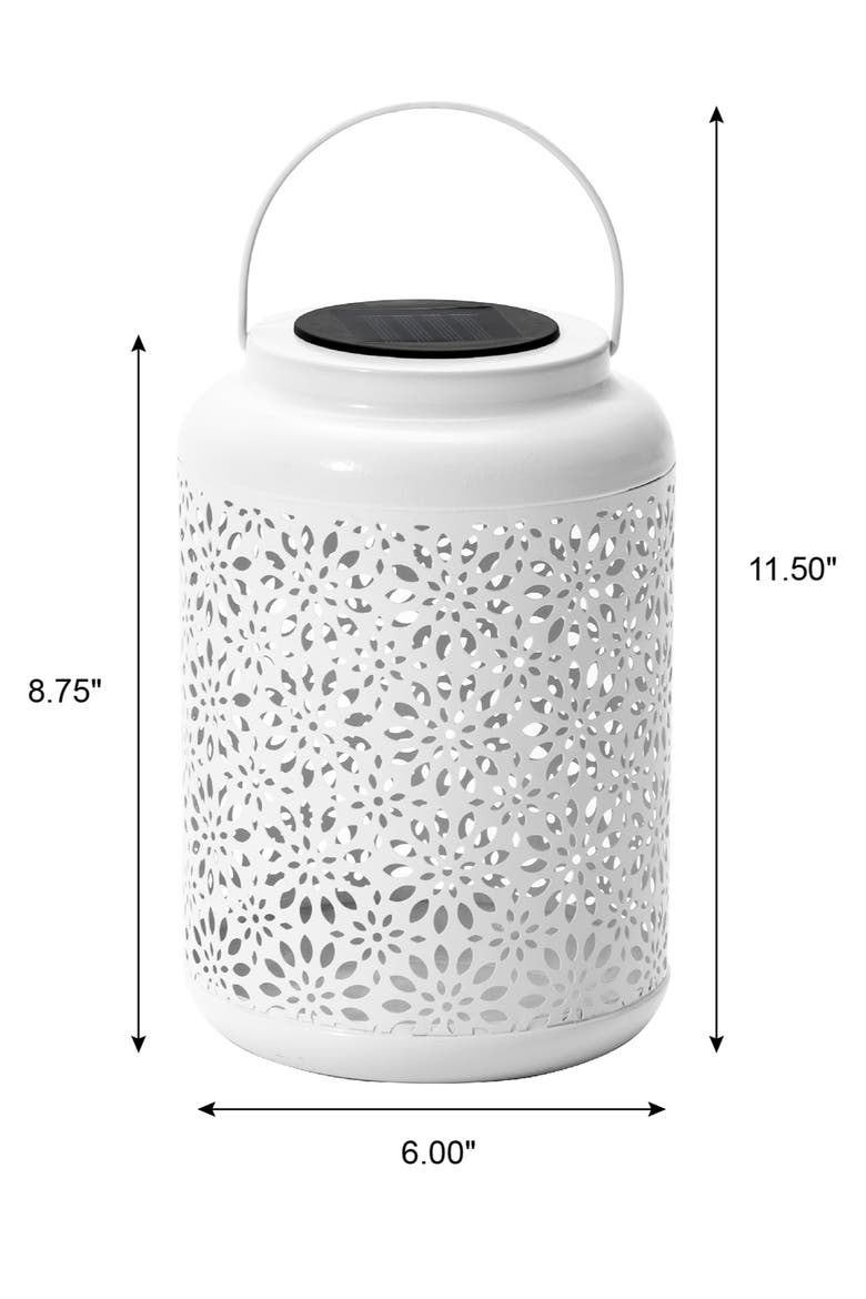 Metal Cutout Flower Solar Powered Outdoor Hanging Lantern with LED Light, Alternate, color, White
