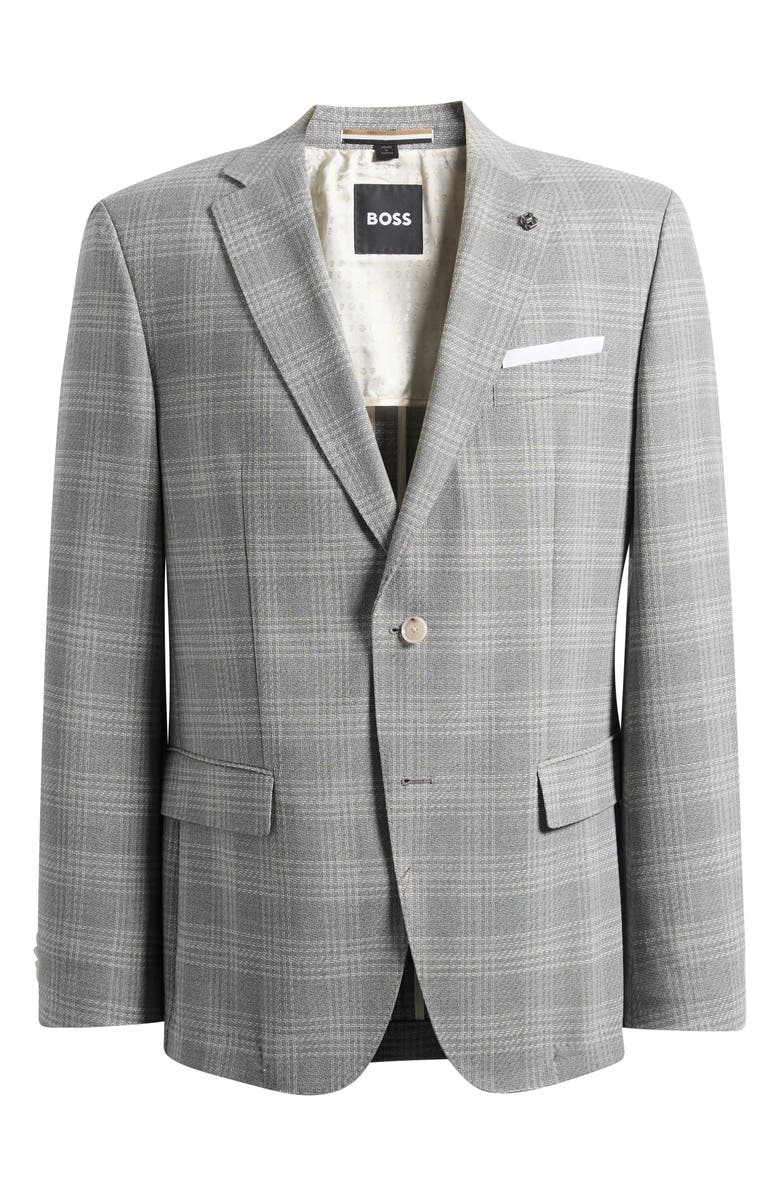 BOSS Hutson Slim Fit Grey Plaid Sport Coat, Main, color, Open Grey