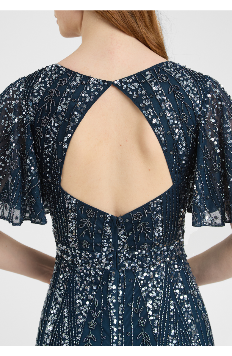 BEAUUT Embellished Sequin Beaded Maxi Dress With Flutter Sleeve, Alternate, color, Navy