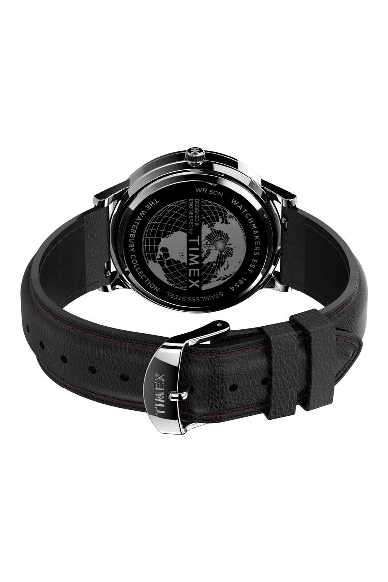 Waterbury Classic Leather Strap Watch, 40mm, Alternate, color, BLACK
