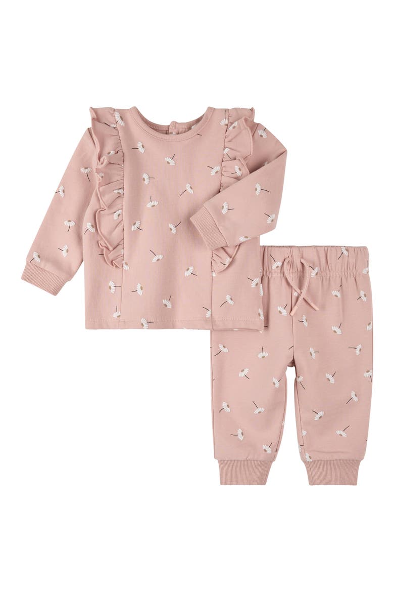 Daisy Print Cotton Ruffle Sweatshirt & Joggers Set, Main, color, PNK-PINK