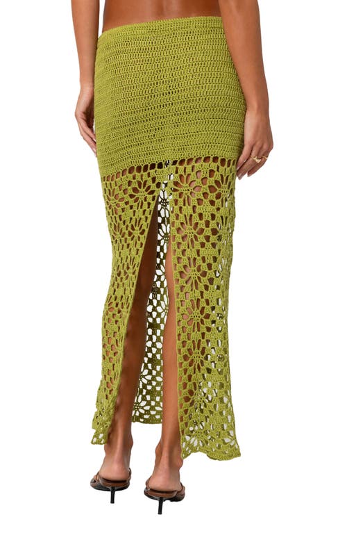 Edikted Ida Back Slit Crochet Maxi Skirt In Green