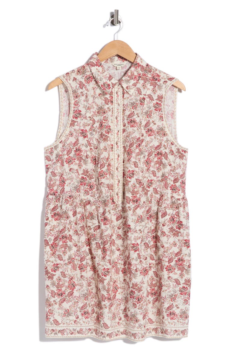 Rosette Tile Print Smocked Waist Shirtdress, Main, color, CREAM/ ROSE VINTAGE TAPESTRY