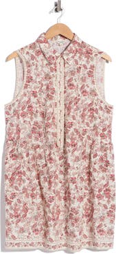 MAX STUDIO Rosette Tile Print Smocked Waist Shirtdress