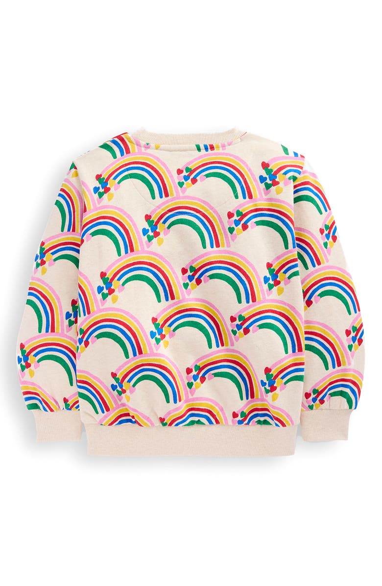 Mini Boden Kids' Rainbow Print Cotton Sweatshirt, Alternate, color, Oatmeal Marl Rainbow Hearts