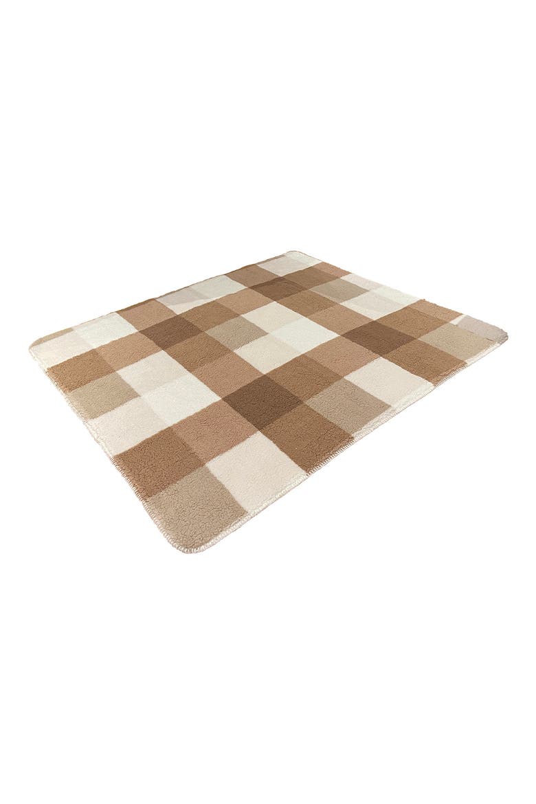 Faux Shearling Throw Blanket, Alternate, color, TAUPE PLAID COMBO