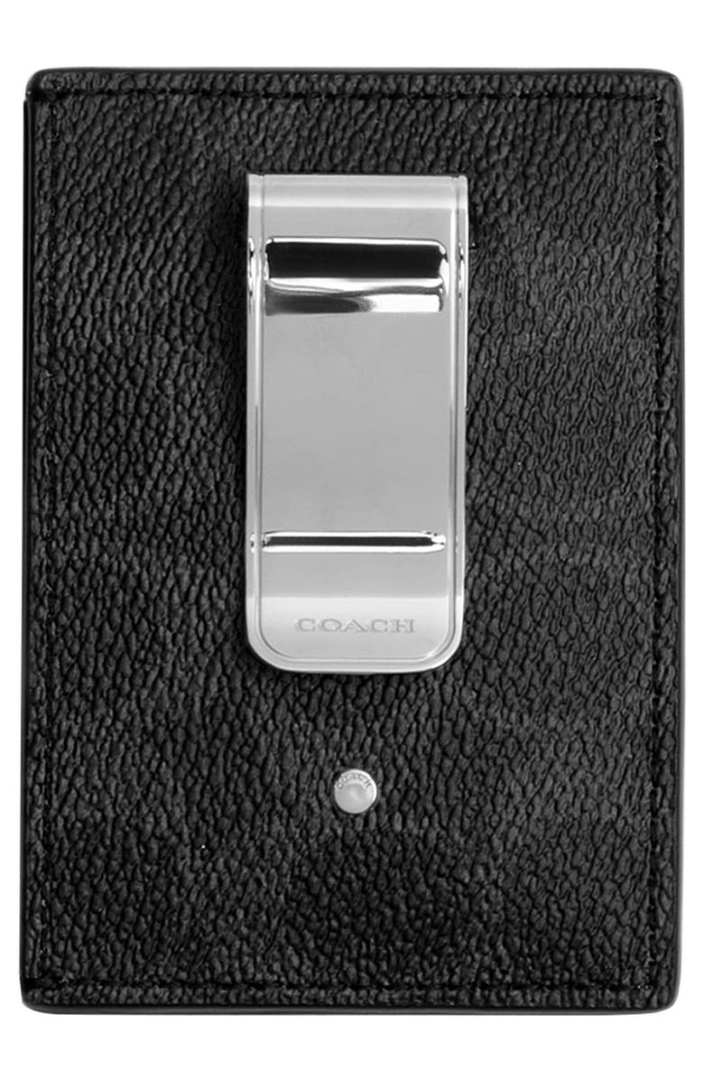 COACH Signature Money Clip Card Case, Alternate, color,