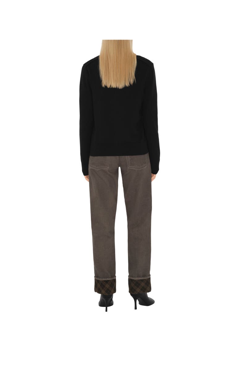 Burberry Check Label Wool Cardigan, Alternate, color, Black