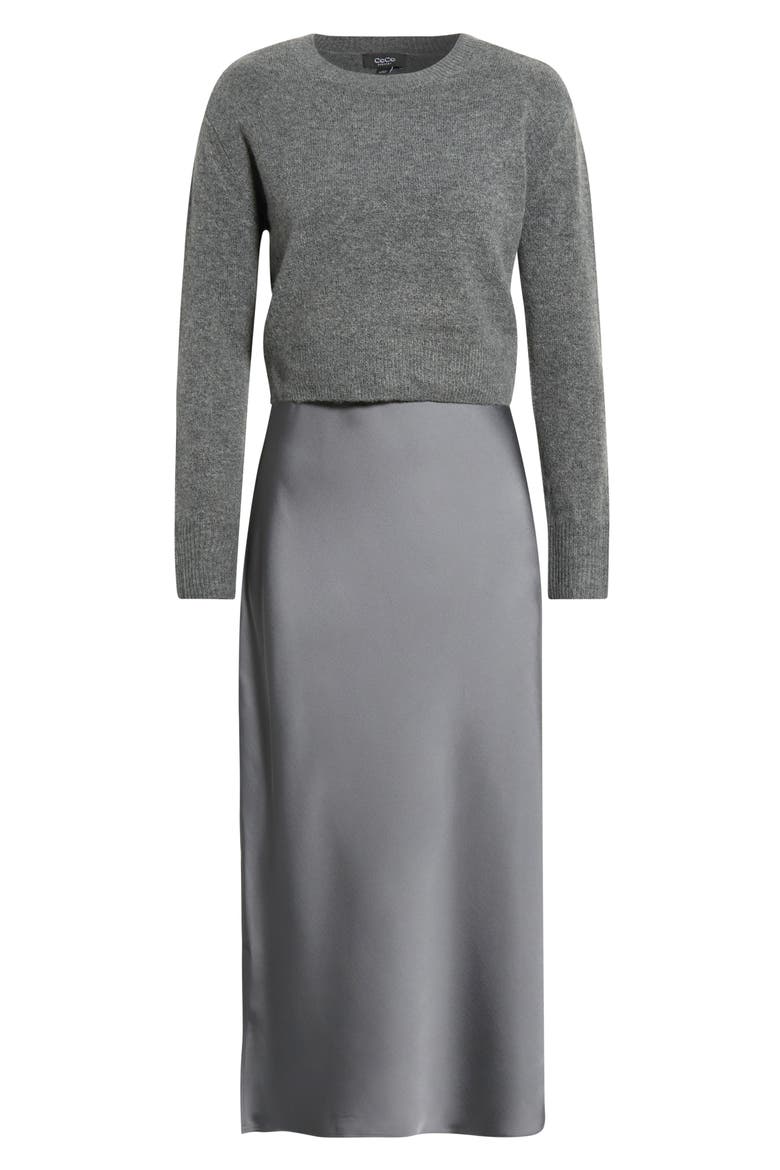 Long Sleeve Mixed Media Midi Dress, Main, color, SALT N PEPPER