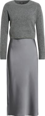 CeCe Long Sleeve Mixed Media Midi Dress