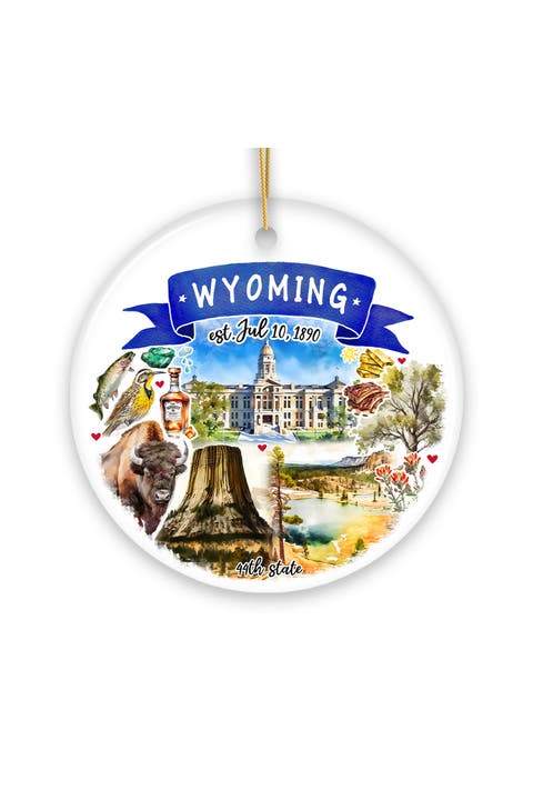 Wyoming Watercolor Landmarks Ornament - Version 2