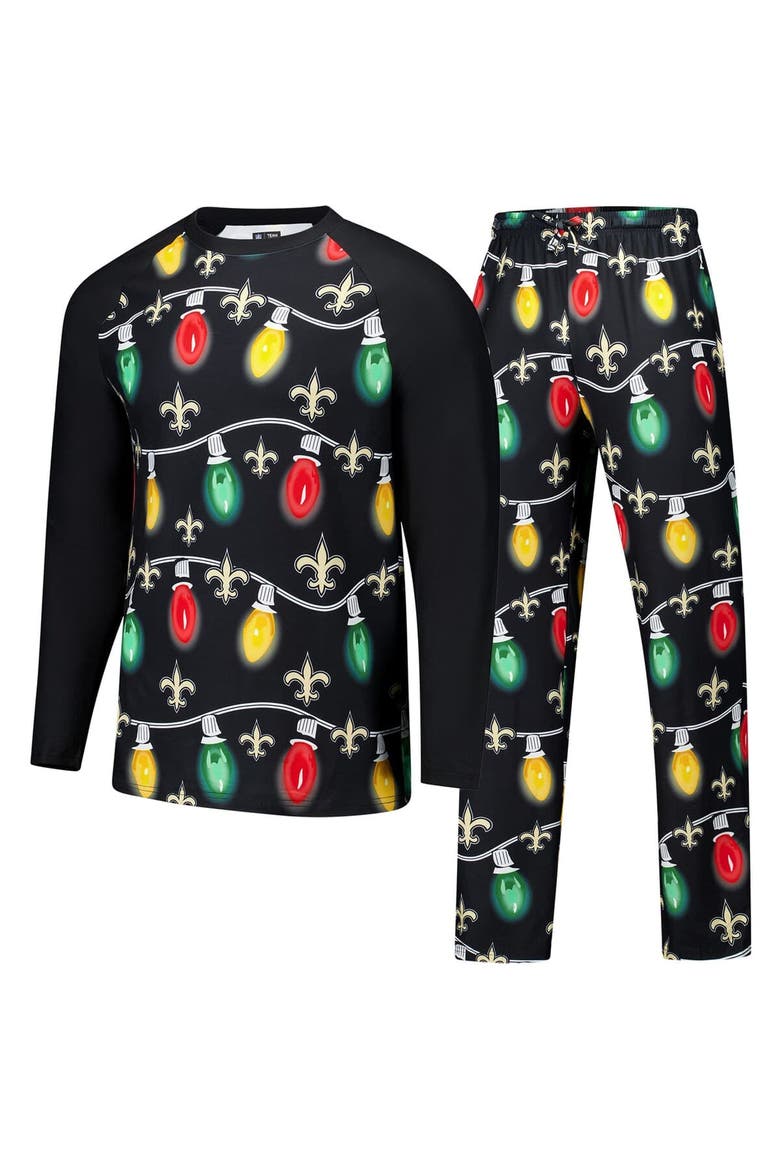 Men's Concepts Sport  Black New Orleans Saints Garland Knit Raglan Long Sleeve T-Shirt and Pants Set, Alternate, color, Black