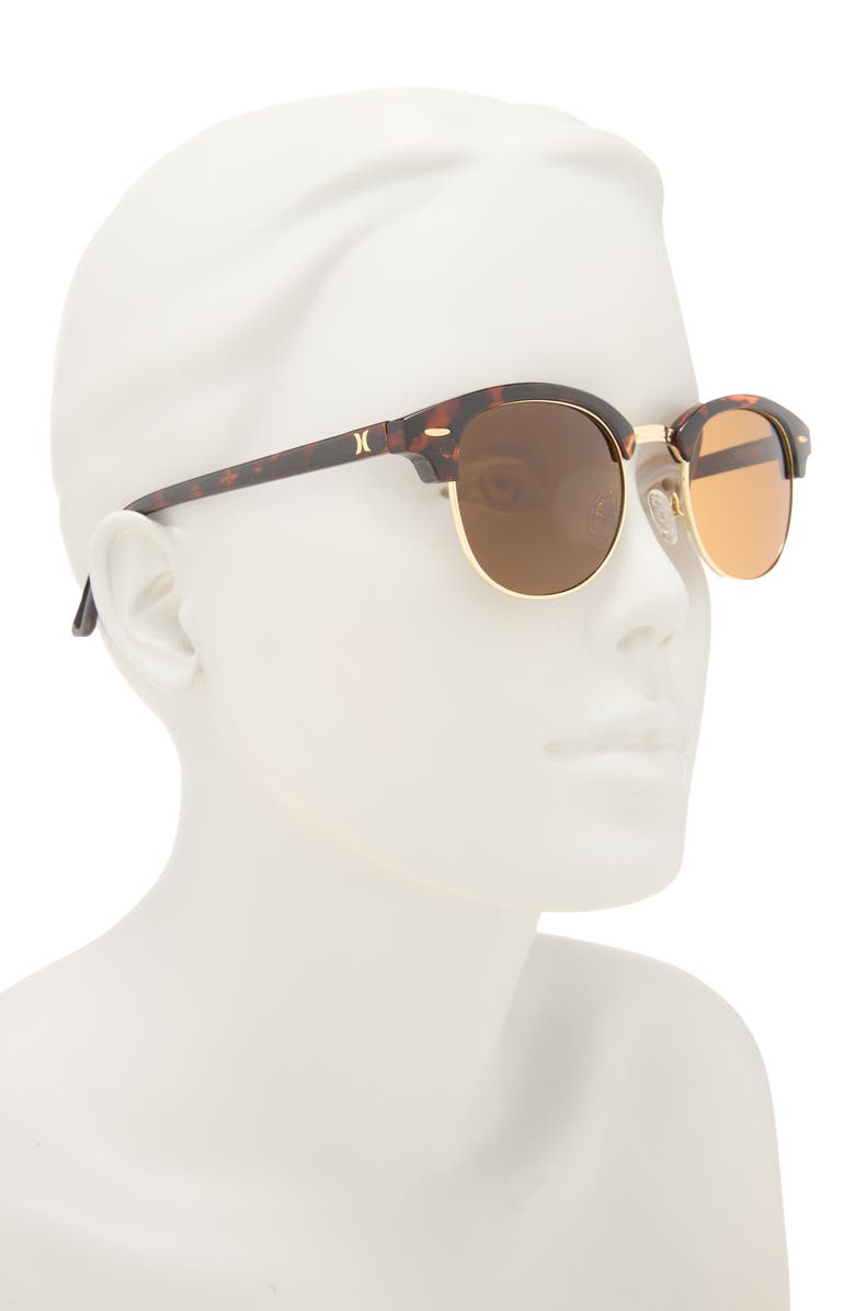 Hurley 49mm Retro Half Rim Sunglasses, Alternate, color, Shiny Dark Tort