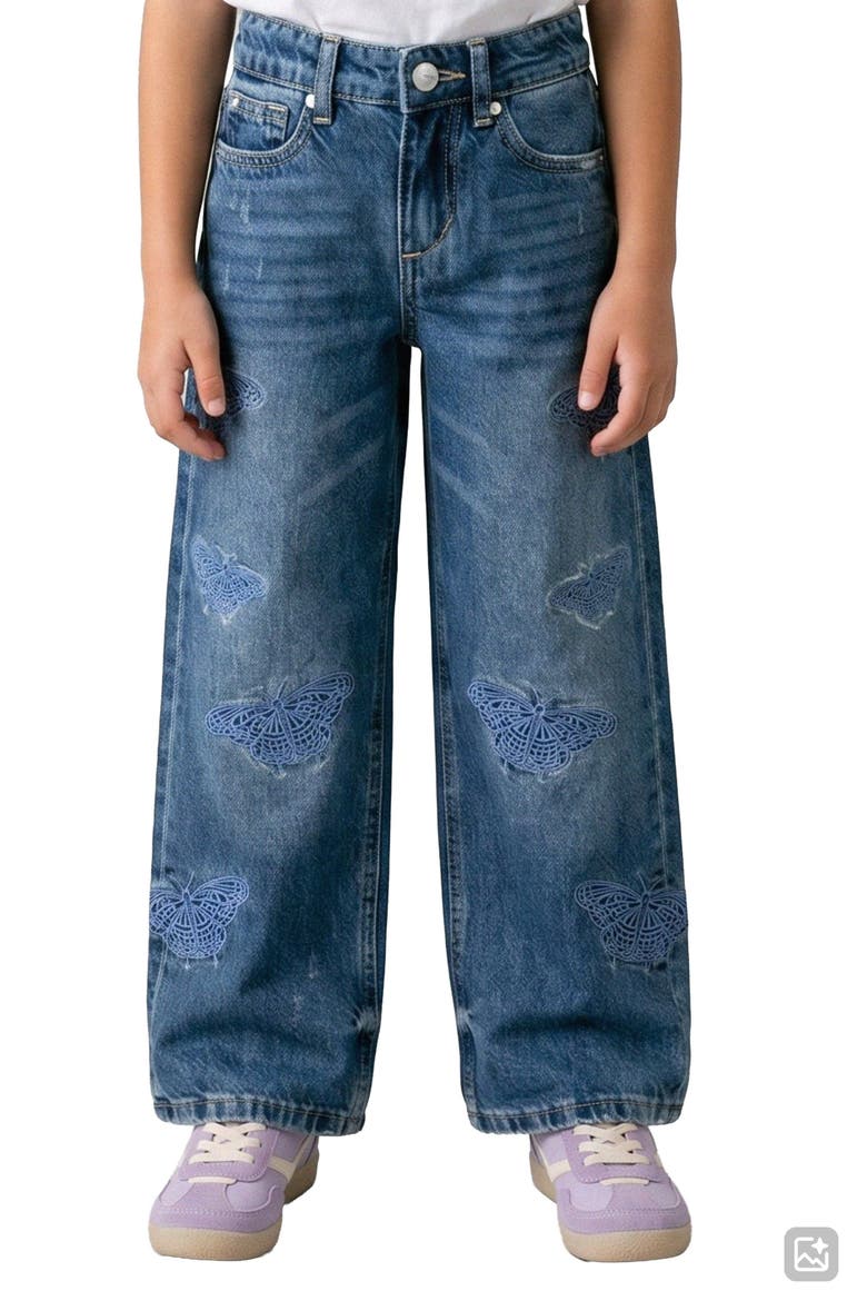 Kids' Mia Butterfly High Waist Wide Leg Jeans, Alternate, color, MEDIUM WASH