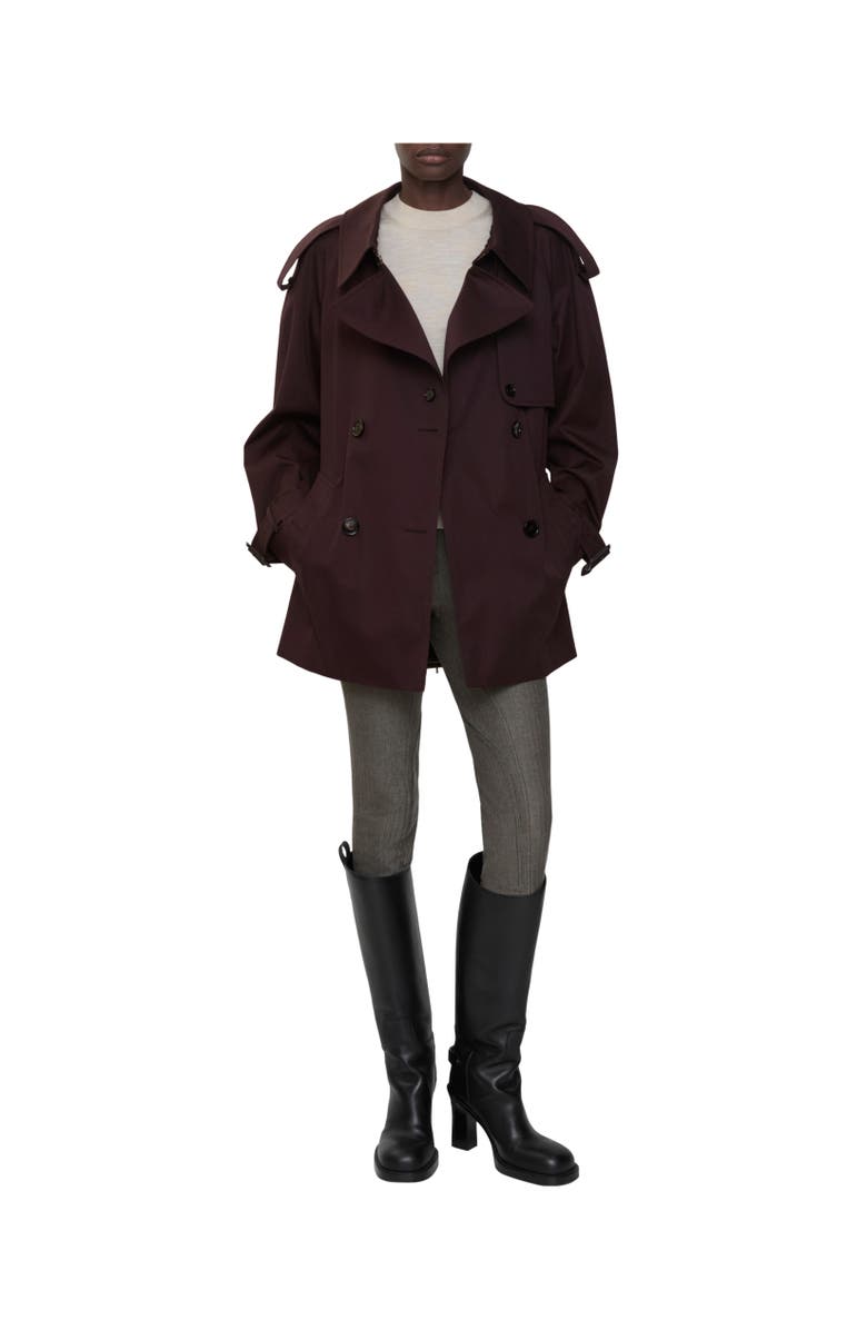 Burberry Short Gabardine Fitzrovia Trench Coat, Alternate, color, Wine Red