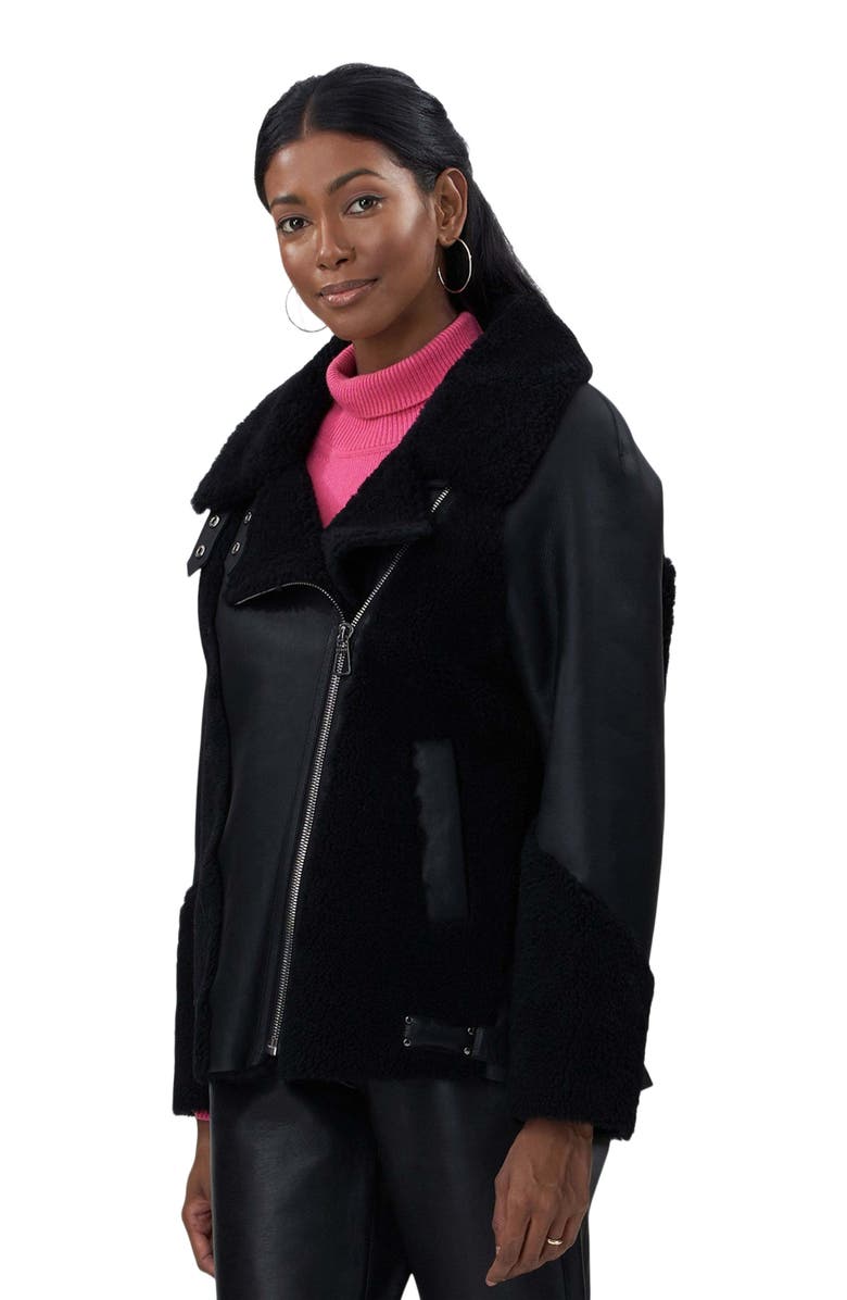 GORSKI Shearling Lamb Zip Moto Jacket, Alternate, color, Black/Black