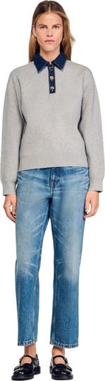 SANDRO Sweater with denim collar | Nordstrom