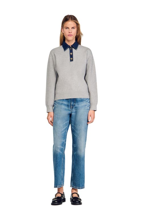 Sandro Sweater With Denim Collar In Gray