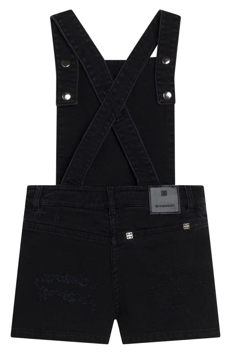 GIVENCHY KIDS Kids' 4G Bandana Print Distressed Denim Overalls, Alternate, color, Z11-Denim Black