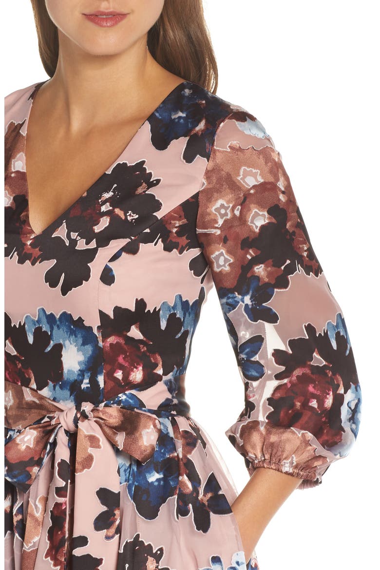 Burnout Floral Fit & Flare Dress, Alternate, color, BLUSH MULTI