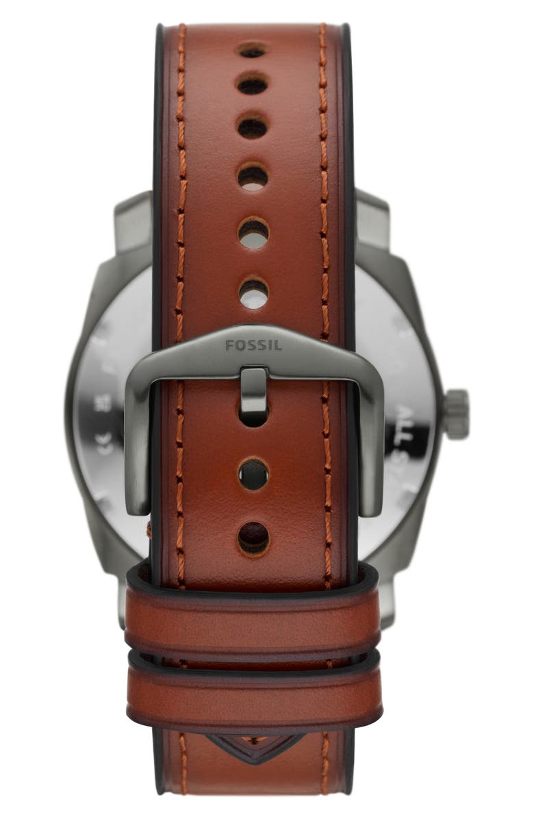 Fossil Machine Leather Strap Watch, 42mm, Alternate, color, Brown